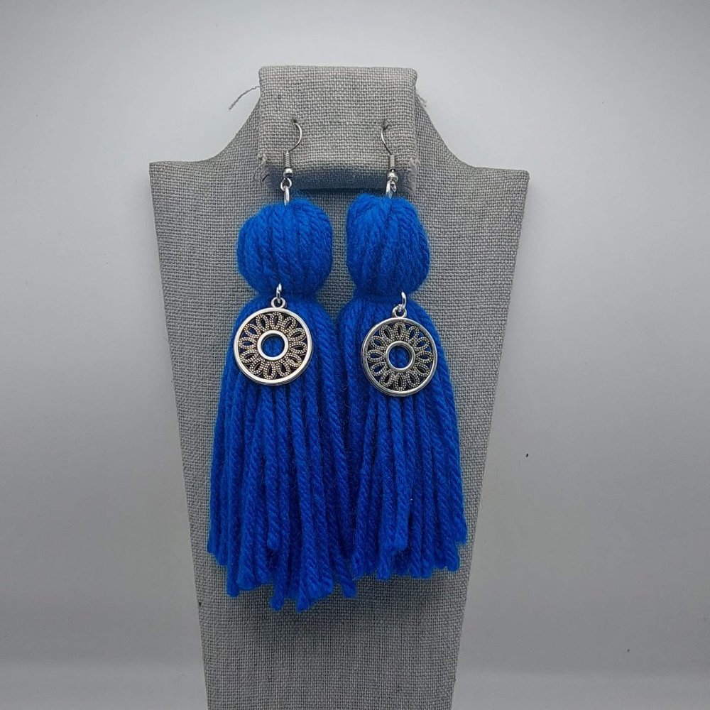 Blue Yarn Earrings